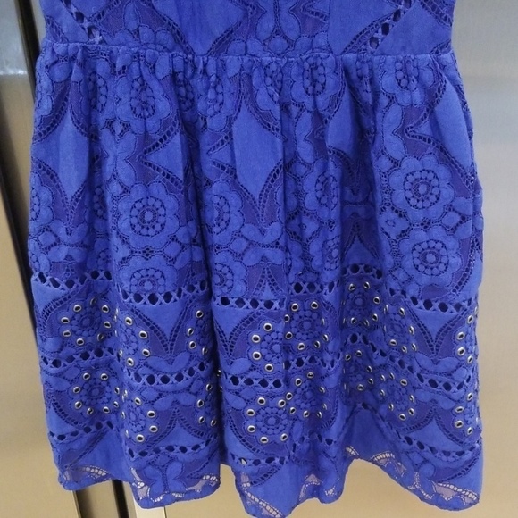 💕GREYLIN💕 Floral Lace A-Line High Neck Dress Royal Blue Small or Medium NWT - Picture 3 of 8